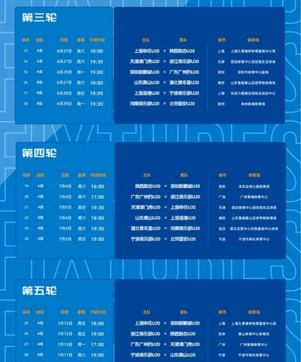 上海申花U20第二阶段主客场赛事赛程安排与首轮转播计划公布