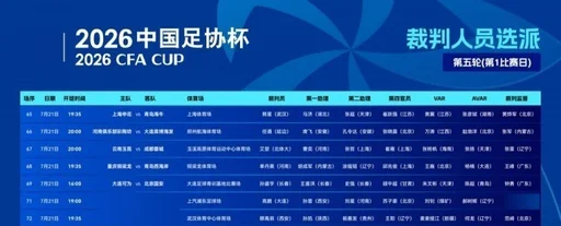 足协杯裁判安排:艾堃执法国安vs蓉城,穆禹辰执法国信vs泰山